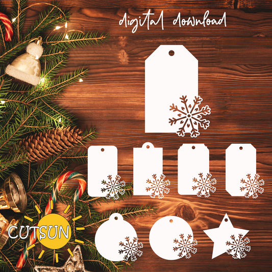 Snowflake Tags SVG bundle, perfect for creating stunning Christmas and winter gift tags with your laser cutter or Cricut machine.