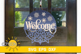 Snowflake door hanger with the word Welcome in a fancy font SVG digital download