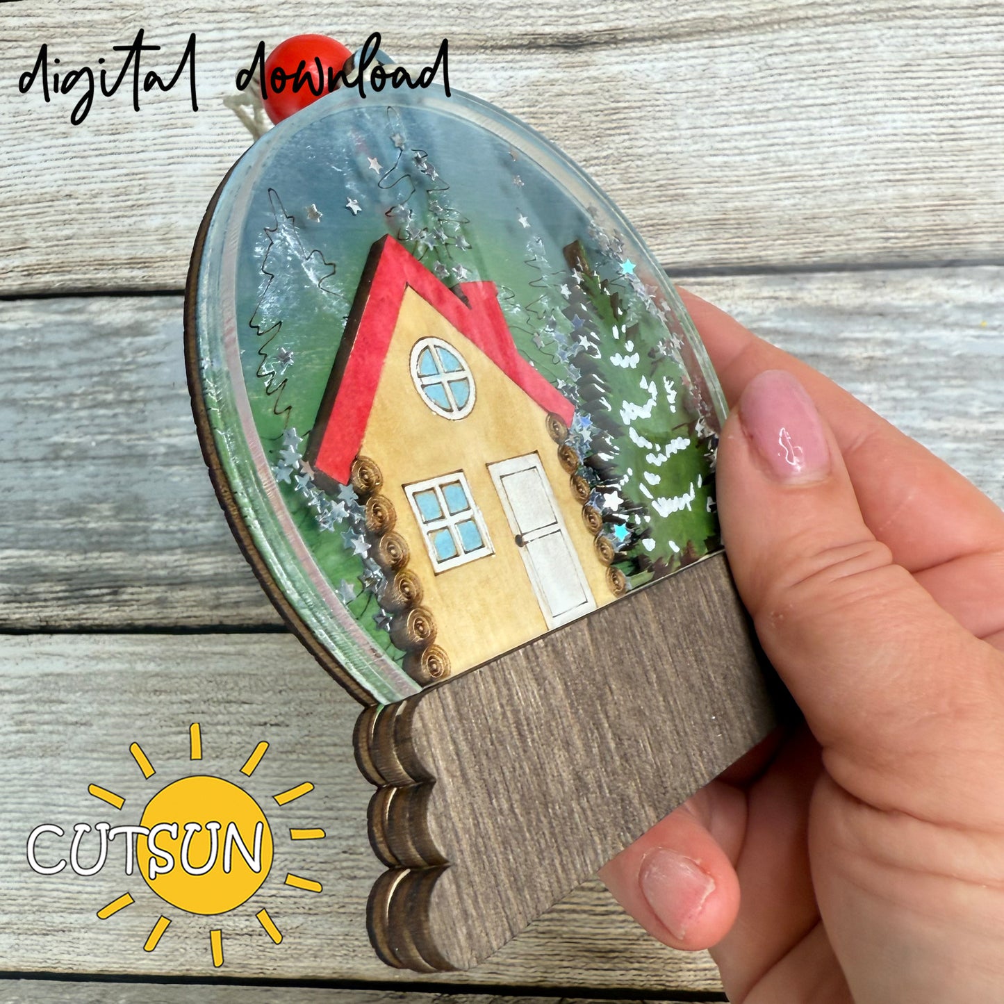 Snow Globe Ornament SVG | Layered Christmas Cabin Scene | Laser Cut File