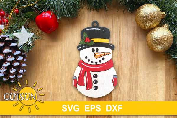 Snowman Christmas ornament SVG laser cut file