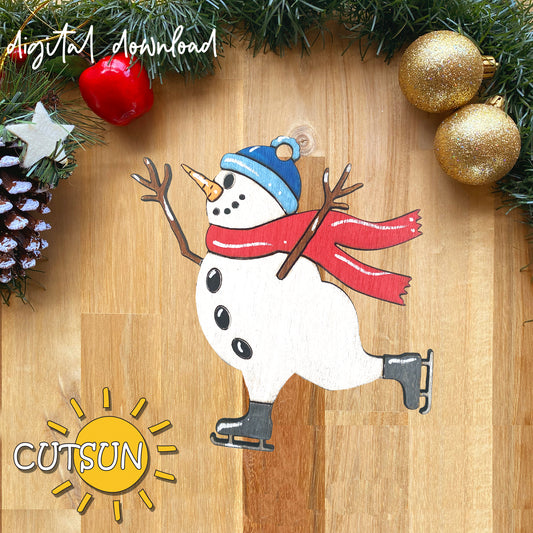 Digital download of a snowman design with festive decorations on a wooden background