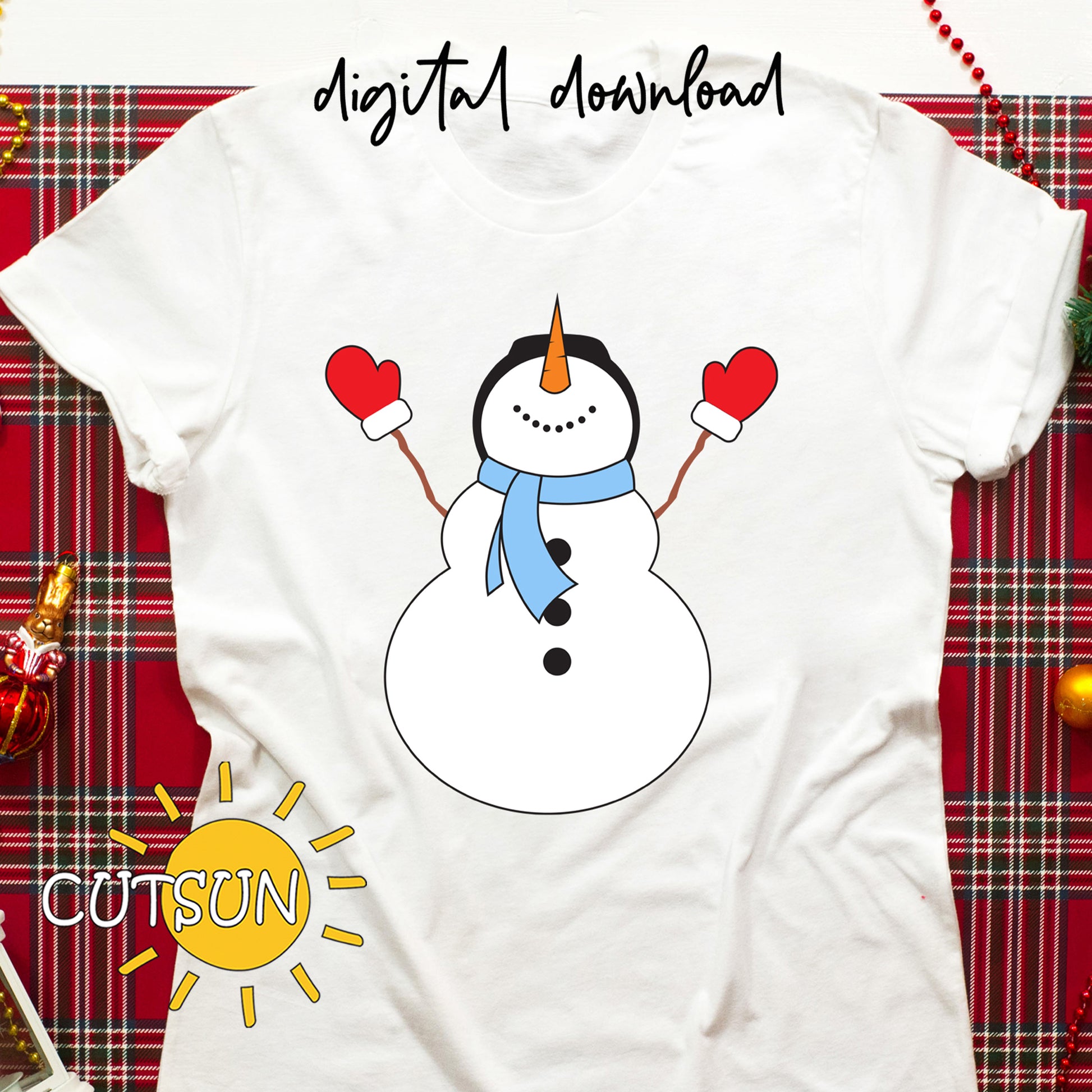 Cute snowman looking on a white t-shirt