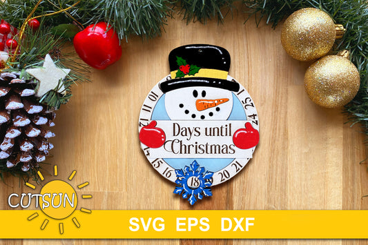 Snowman Christmas countdown ornament SVG digital download for use with laser cutters