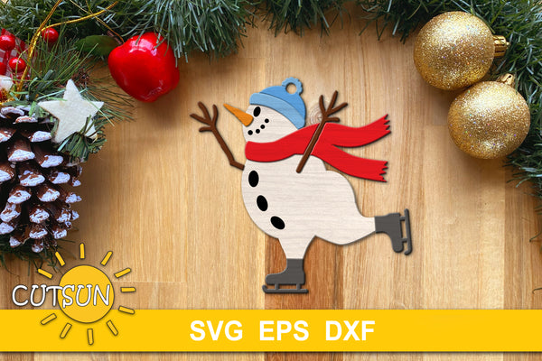 Snowman on ice skates Christmas ornament svg