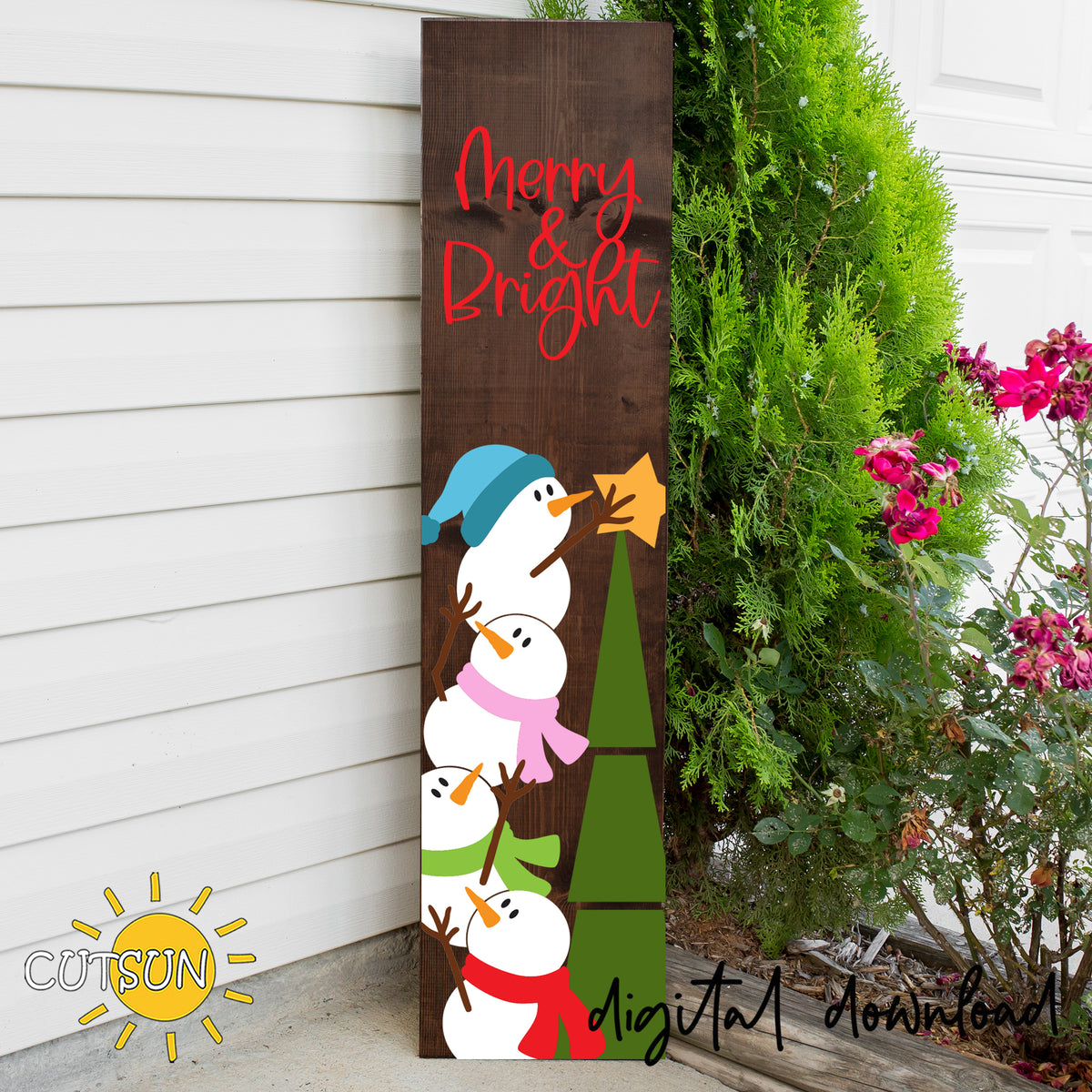 Merry & Bright Snowman Porch Leaner SVG – Laser, Cricut & Silhouette