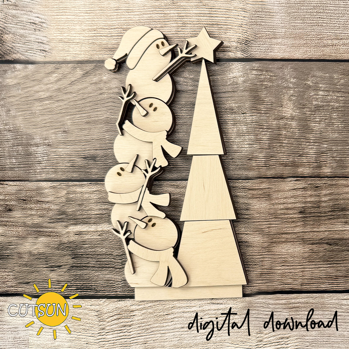 Snowmen & Christmas Tree – Standing Laser Cut File