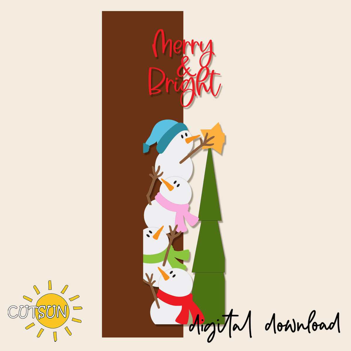 Merry & Bright Snowman Porch Leaner SVG – Laser, Cricut & Silhouette