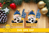 SVG digital download for use with laser cutters featuring a Soccer gnome Christmas ornament