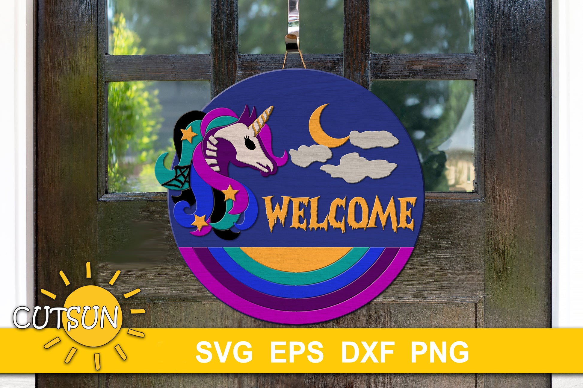Spooky unicorn door hanger SVG
