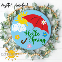 Hello Spring Umbrella door hanger SVG Laser cut file