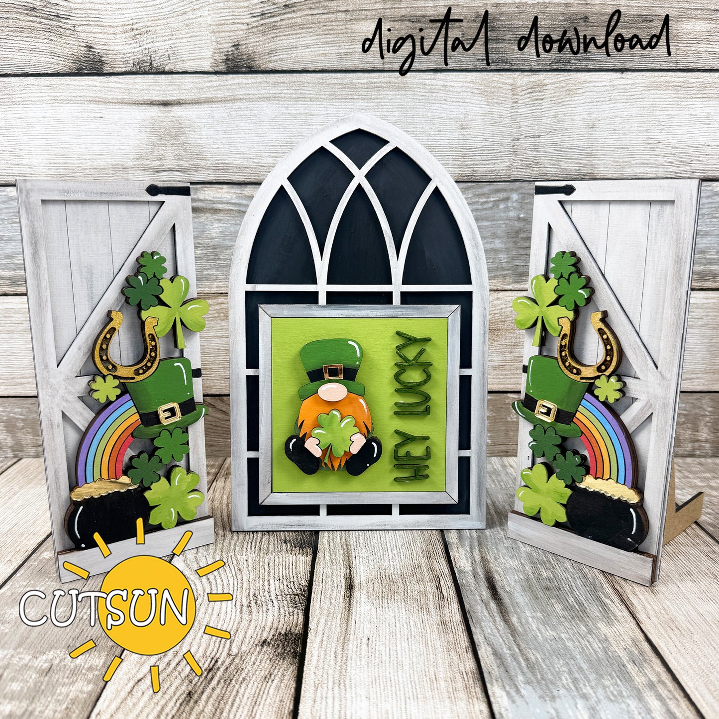 St. Patrick’s Day gnome shamrock add-on for farmhouse interchangeable window laser cut digital file decor set
