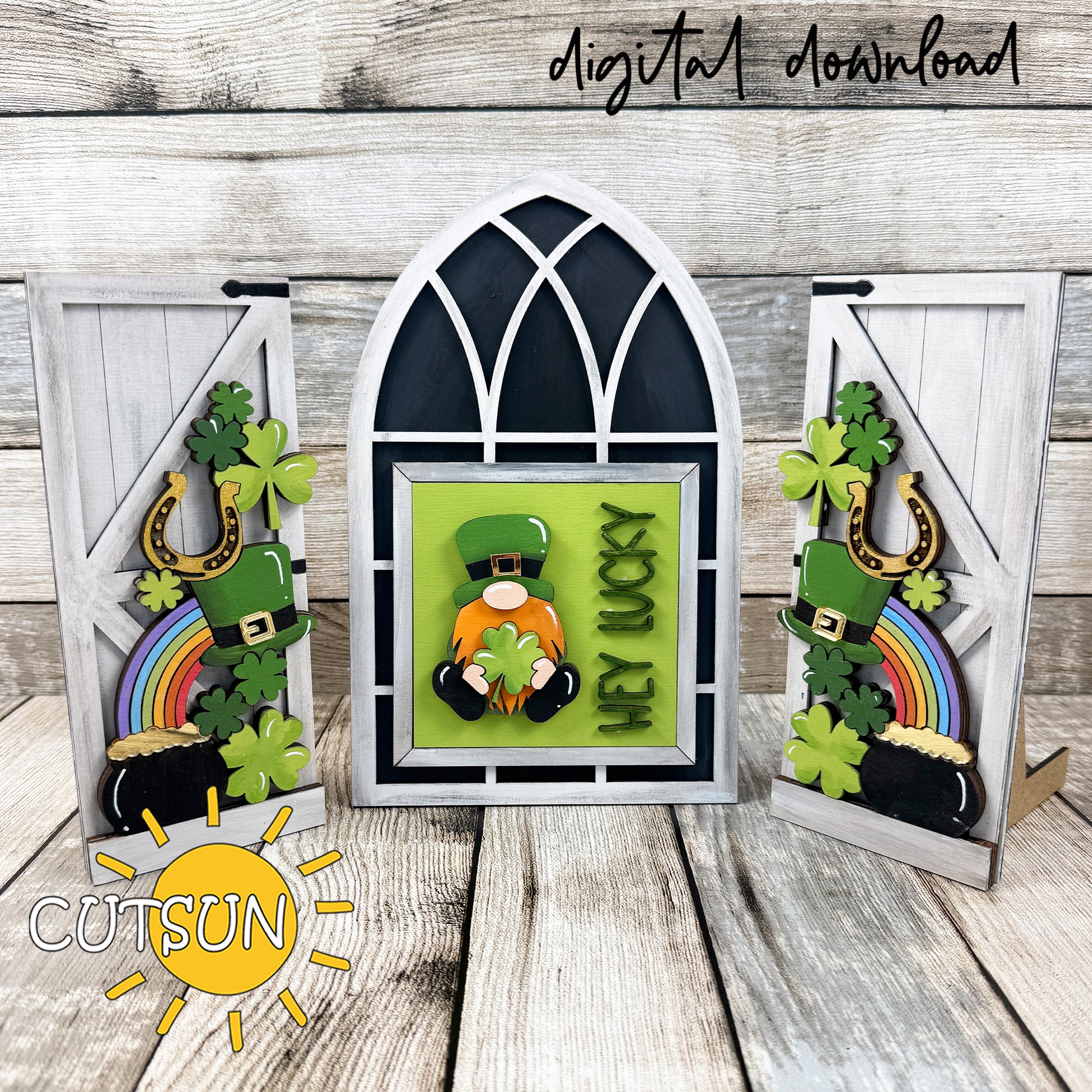 St. Patrick’s Day gnome shamrock add-on for farmhouse interchangeable window laser cut digital file decor set