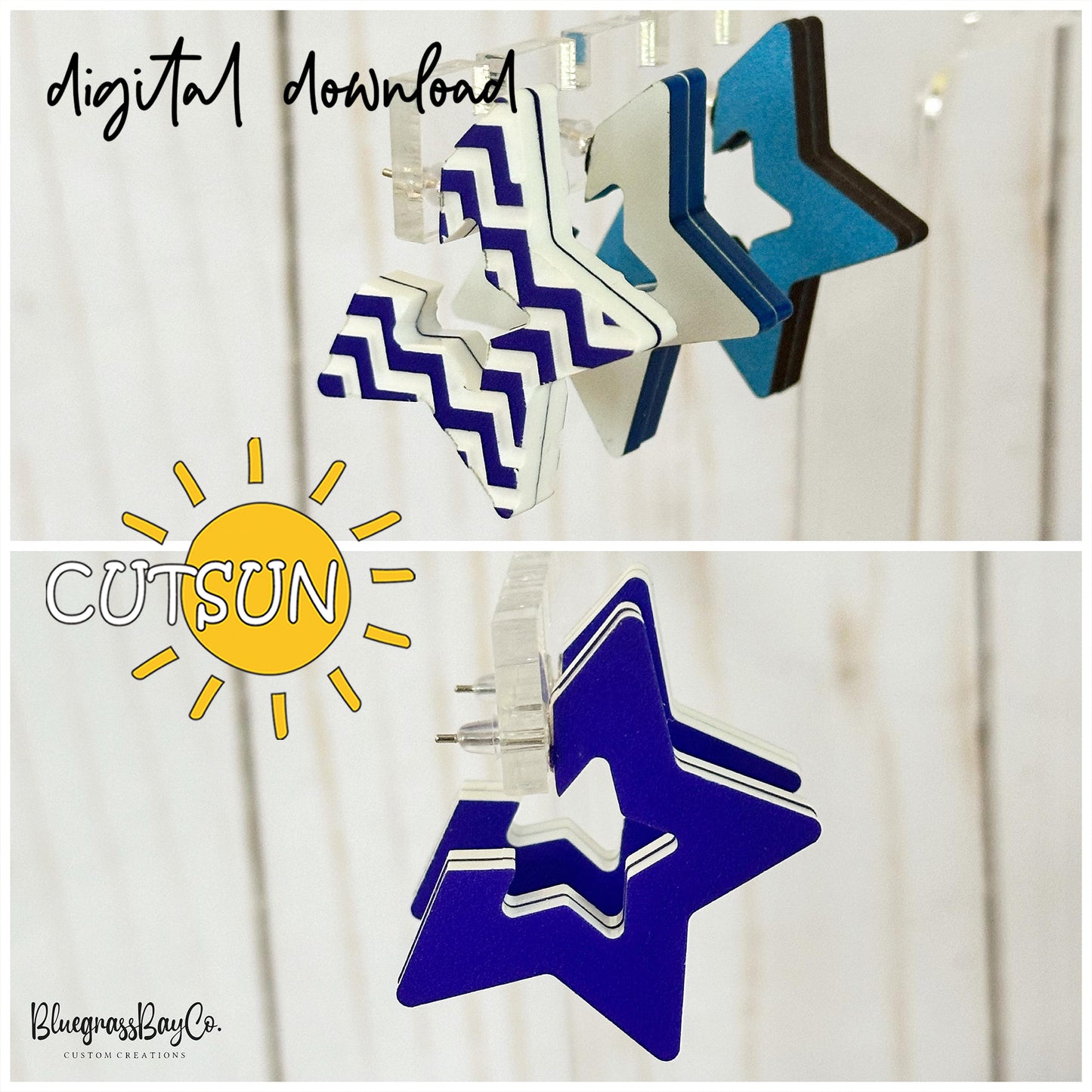 Star hoop earrings SVG bundle | Laser cut jewelry svg file | Glowforge svg