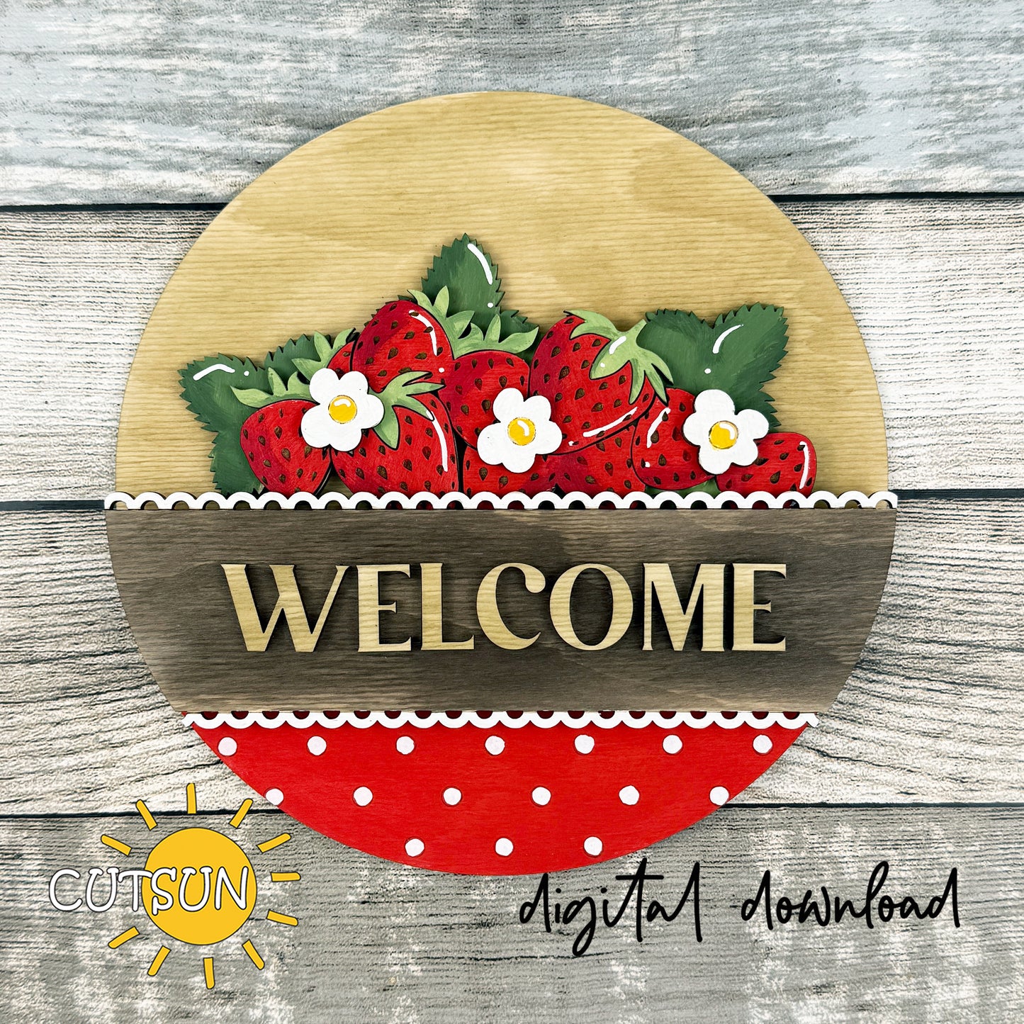 Strawberries Add-On SVG for Interchangeable Round Sign – Summer Strawberry Insert