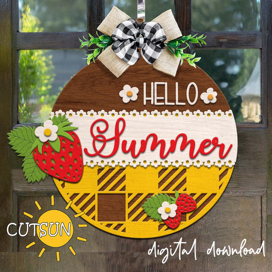Hello Summer Strawberries Door hanger SVG
