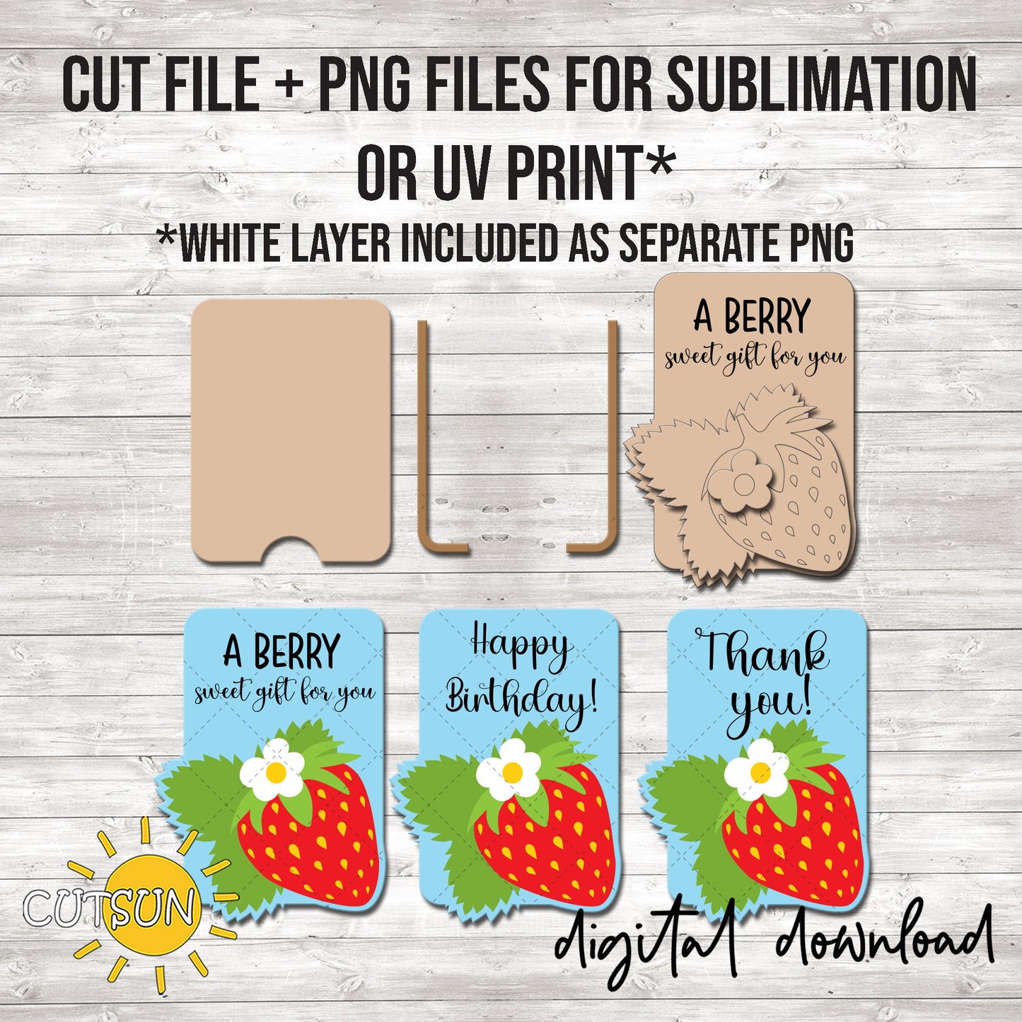 Strawberry Gift Card Holder SVG Laser cut file with PNG Files for Print