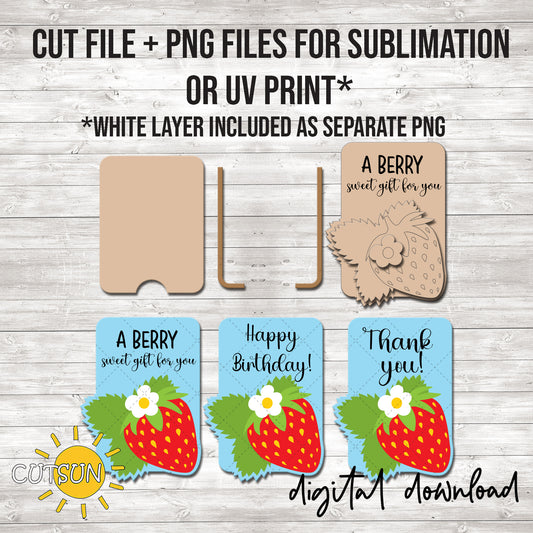Strawberry Gift Card Holder SVG Laser cut file with PNG Files for Print