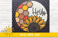 Sunflower with hexagons door hanger SVG