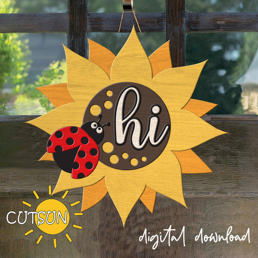 Sunflower Door hanger SVG | Sunflower Ladybug Door hanger | Sunflower and ladybug door sign svg