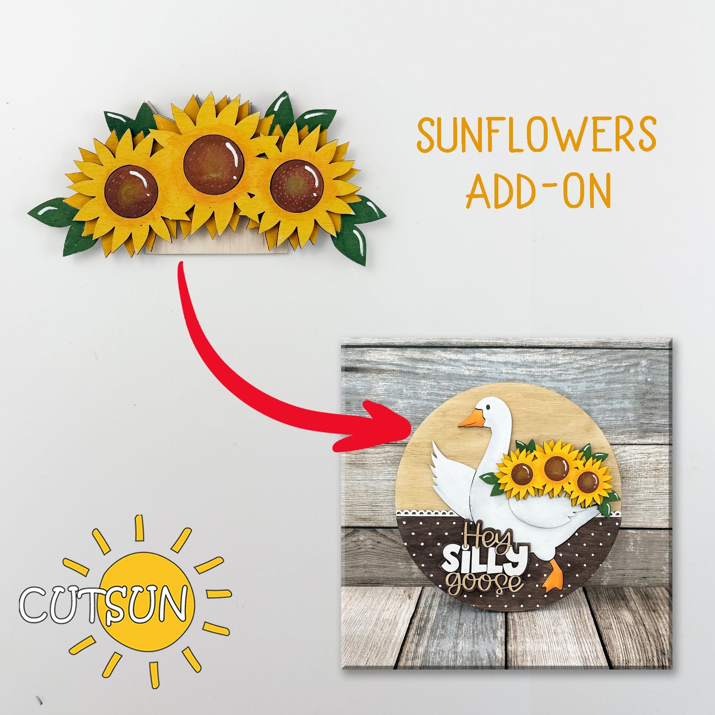 Sunflower Add-On SVG for Interchangeable Goose Door Hanger | Summer Welcome Sign Laser Cut File