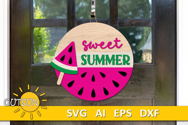 Watermelon door hanger SVG Summer door hanger Welcome sign SVG Laser cut files Hello summer svg Popsicle svg Glowforge svg file