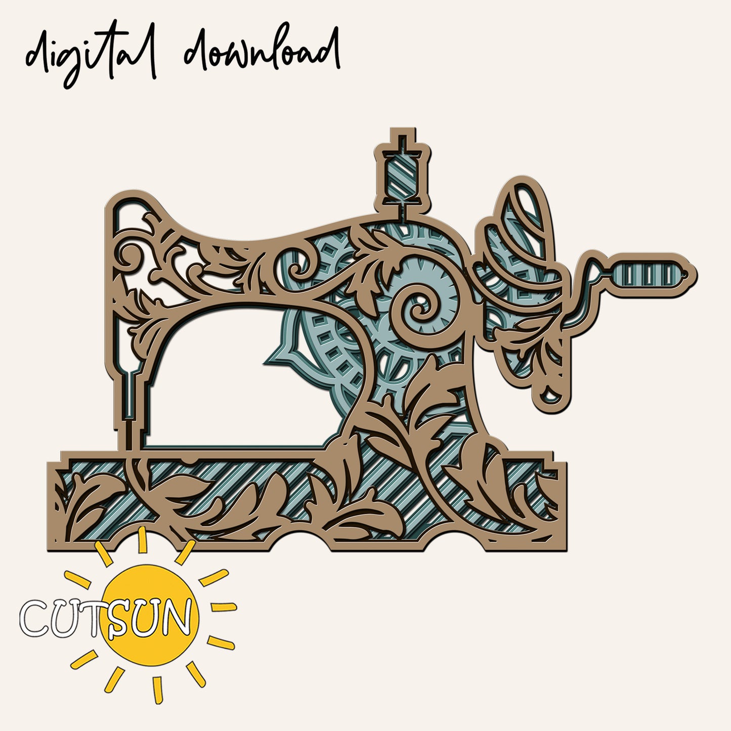 Decorative letter 'L' with intricate patterns on a beige background, featuring the Cutsun logo.