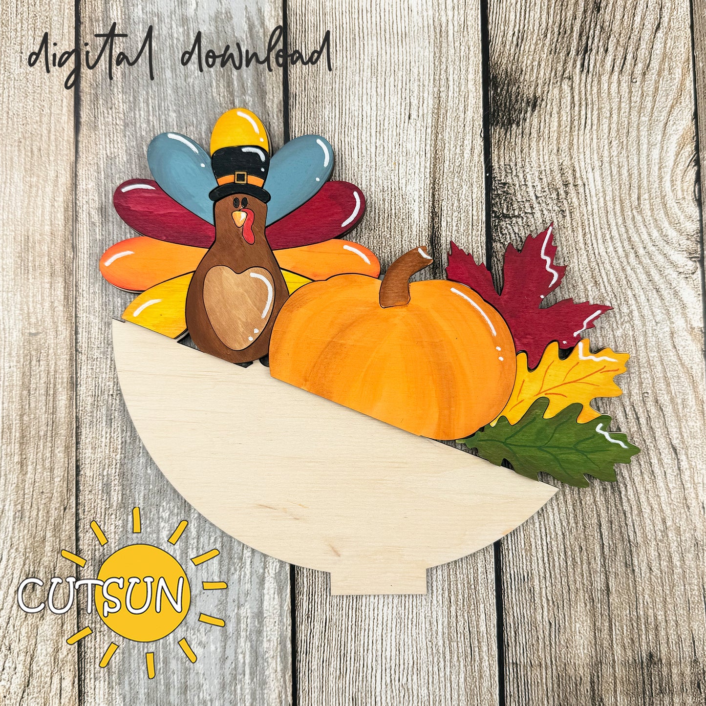 Thanksgiving Umbrella Shelf Sitter SVG – Turkey, Pumpkin & Fall Leaves Laser Cut File