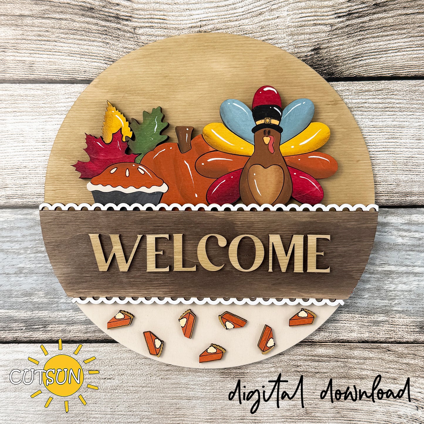 Thanksgiving Round Sign Add-On SVG | Interchangeable Door Sign Insert | Layered Laser Cut File