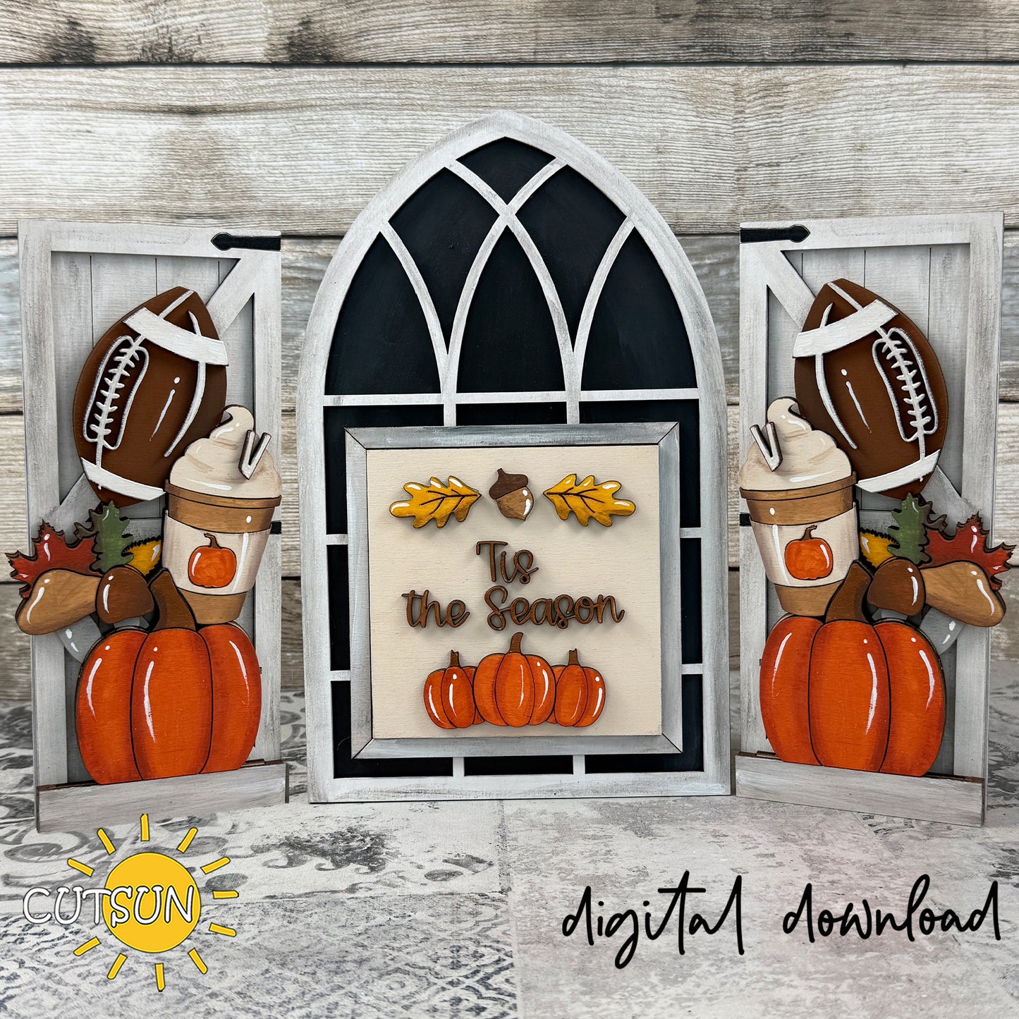 Fall Farmhouse Window Add-On SVG – Pumpkin Football Fall Interchangeable Decor File