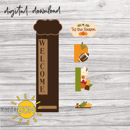 ’Tis the Season Fall Add-On SVG for Vertical Porch Leaners | Pumpkin, Football and Latte Laser Cut File | Interchangeable Autumn Sign Decor