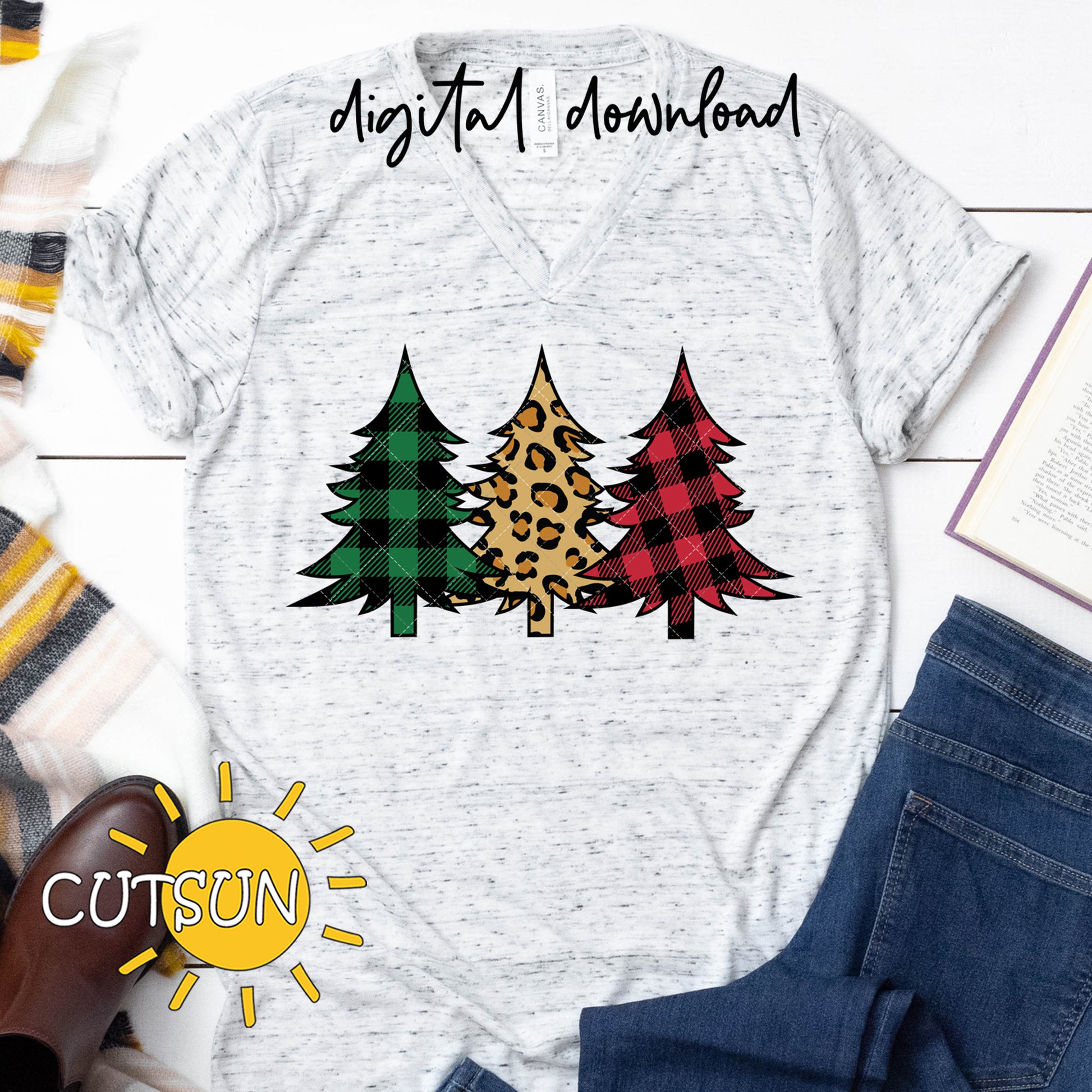 Christmas trees with Buffalo plaid and leopard texture