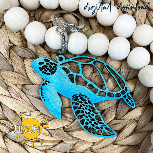Create a stunning sea turtle keychain with this laser cut SVG file. Perfect for acrylic or wood, compatible with Glowforge, Xtool, and more.