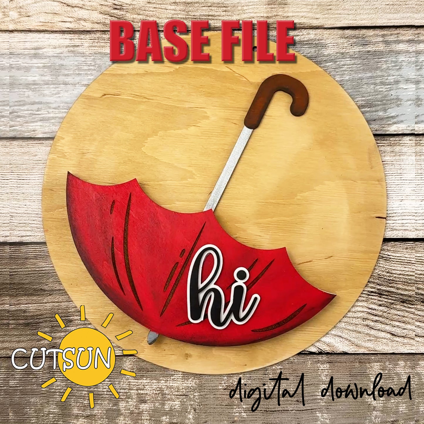 Interchangeable upside down umbrella door hanger base SVG laser cut file, round base design at 10 inches