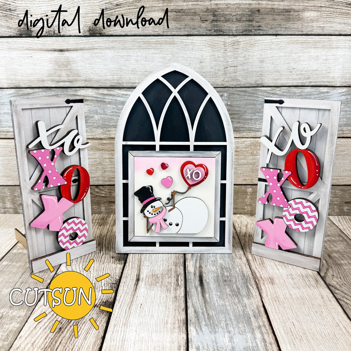 Valentine Snowman Add-On SVG for Interchangeable Farmhouse Window | Laser Cut File
