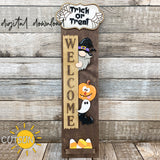 Trick or treat SVG porch sign add-on with an Interchangeable Porch leaner SVG Gnome vertical sign SVG Halloween porch decor Laser cut file