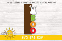 Vertical Halloween porch sign SVG file featuring a cute Ghost and the word BOO