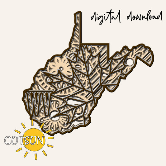 Geometric patterned design of a state, likely West Virginia, with 'CUTSUN' logo and 'digital download' text.