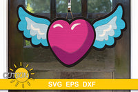 Pop art winged heart door hanger SVG digital download suitable for use with laser cutters