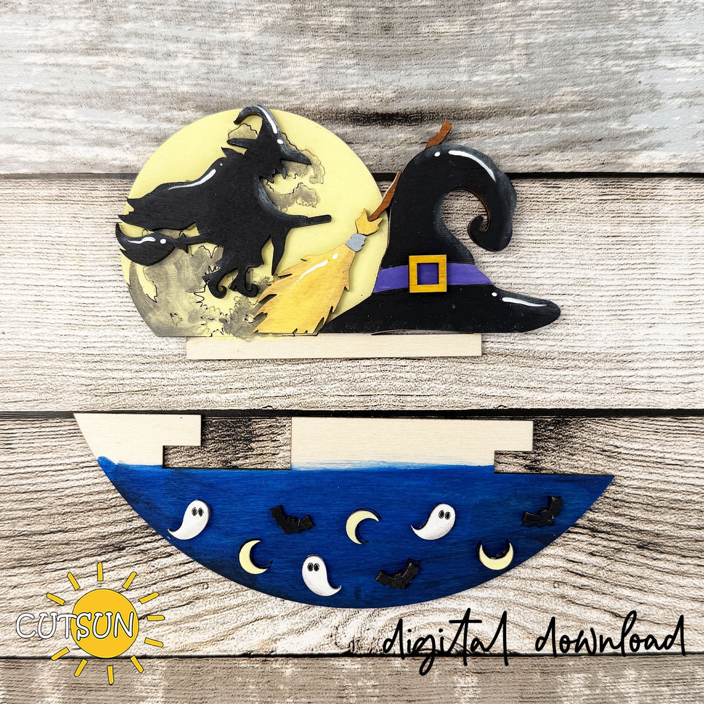 Witch SVG Insert for Interchangeable Round Sign – Halloween Witch Door Hanger Laser Cut File
