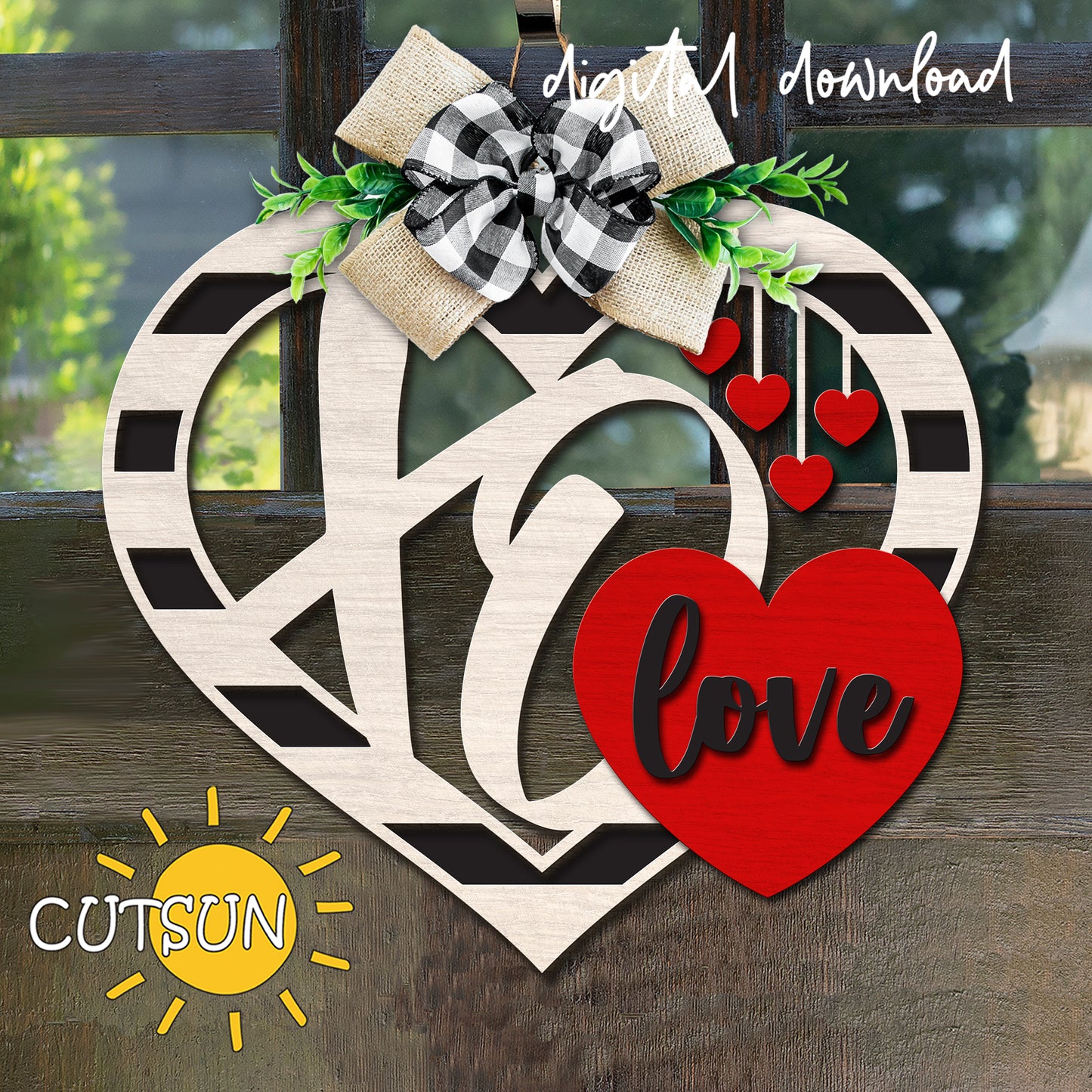 Valentines day door hanger SVG | Love Hearts XOXO svg | Glowforge SVG | Laser cut file