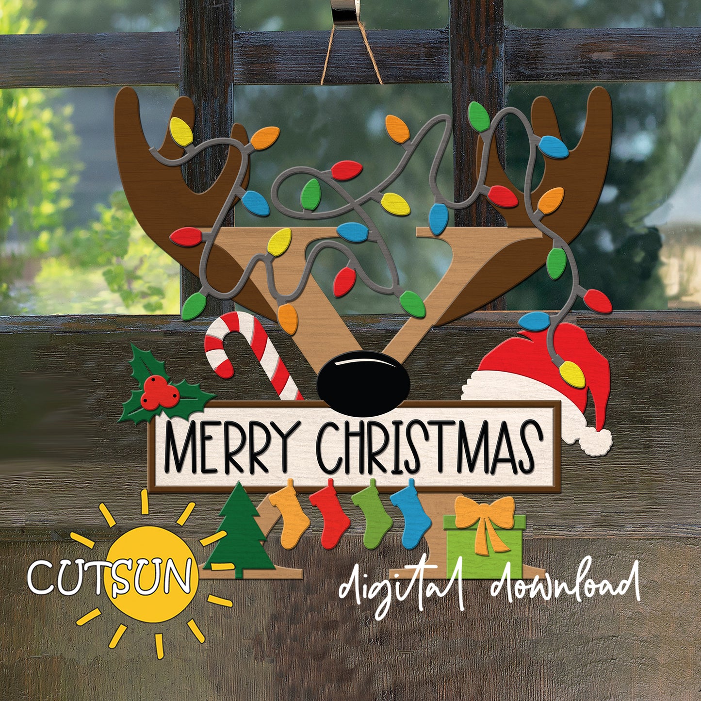 Christmas Monogram Door sign SVG - letter X | Christmas welcome sign SVG | Laser cut file