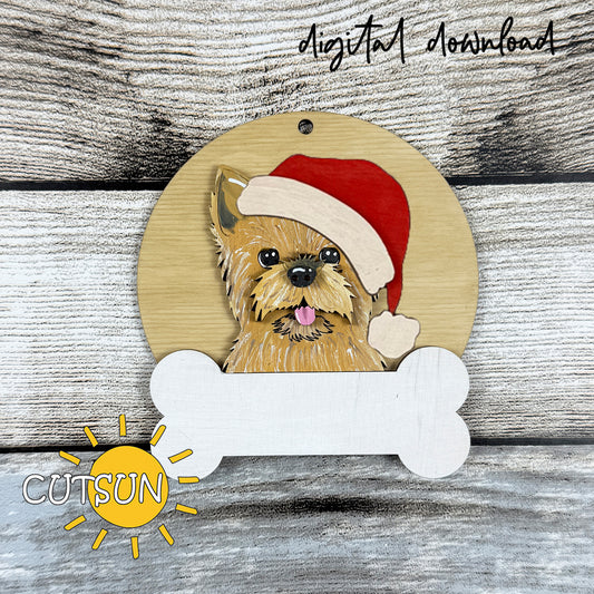 Layered Yorkie Dog Ornament SVG with Bone Name Tag and Festive Hats
