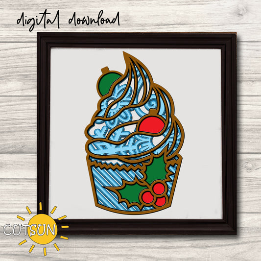 Christmas SVG | 3D Layered Cupcake Christmas Baubles SVG