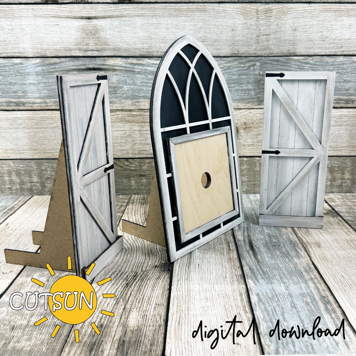 Farmhouse Window Interchangeable SVG Set for Laser Cutters | Window leaning or standing Sign Base File