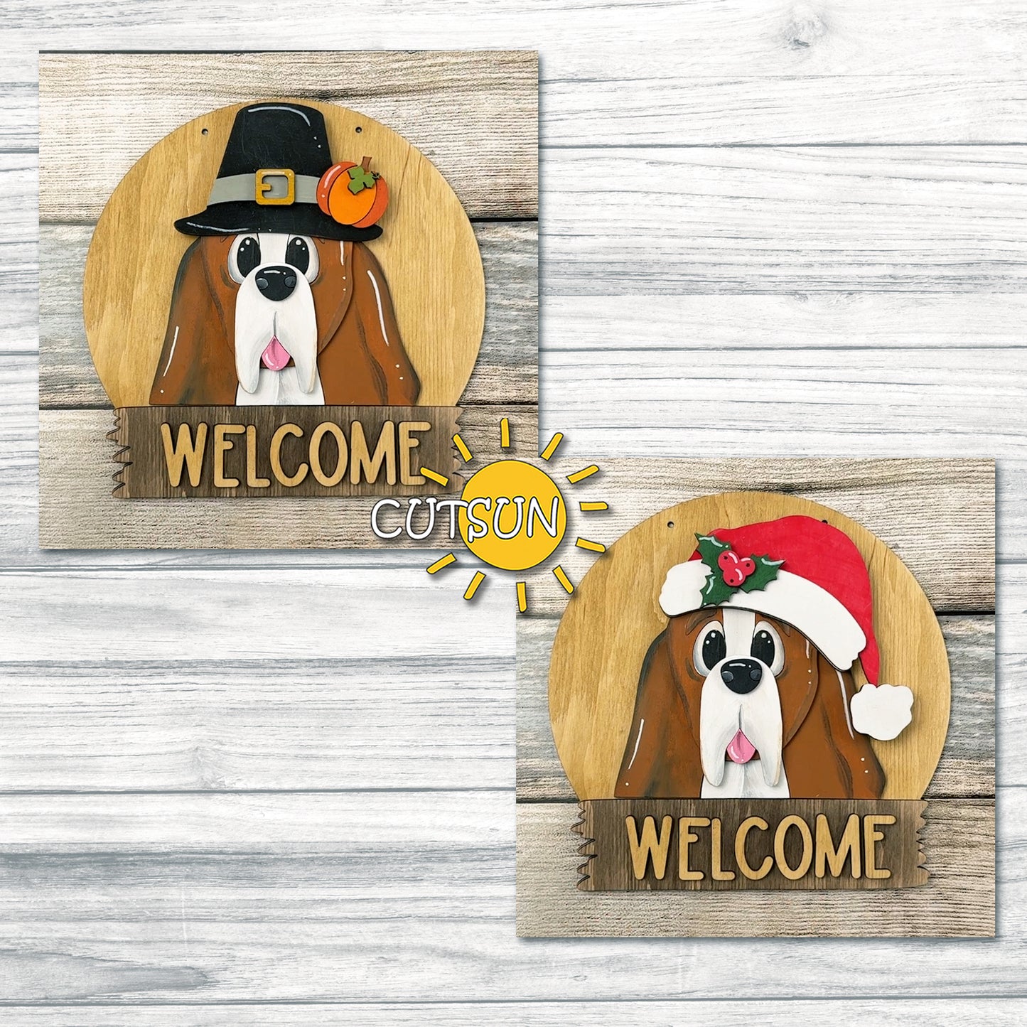 Basset Hound Dog Door Hanger SVG, Round Interchangeable Dog Sign Base File for Laser Cutting