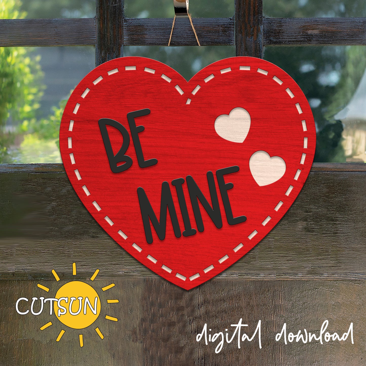 Valentines Day Door Hanger SVG | Valentine's day Heart svg | Stitched heart door hanger svg