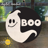 Halloween Door sign with a Ghost and BOO - laser cut file FREE SVG