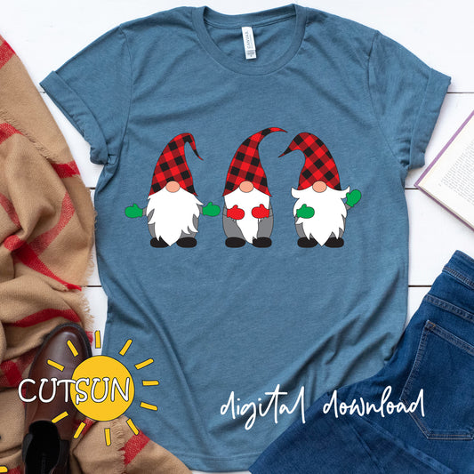 Blue t-shirt with cartoon gnomes design on a white surface with 'CUTSUN' logo.