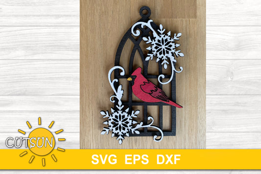 Cardinal Chrismtas Ornament SVG | Cardinal Memorial ornament SVG laser cut file