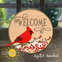 Cardinal Round Sign SVG | Christmas Door Decor Cardinal SVG